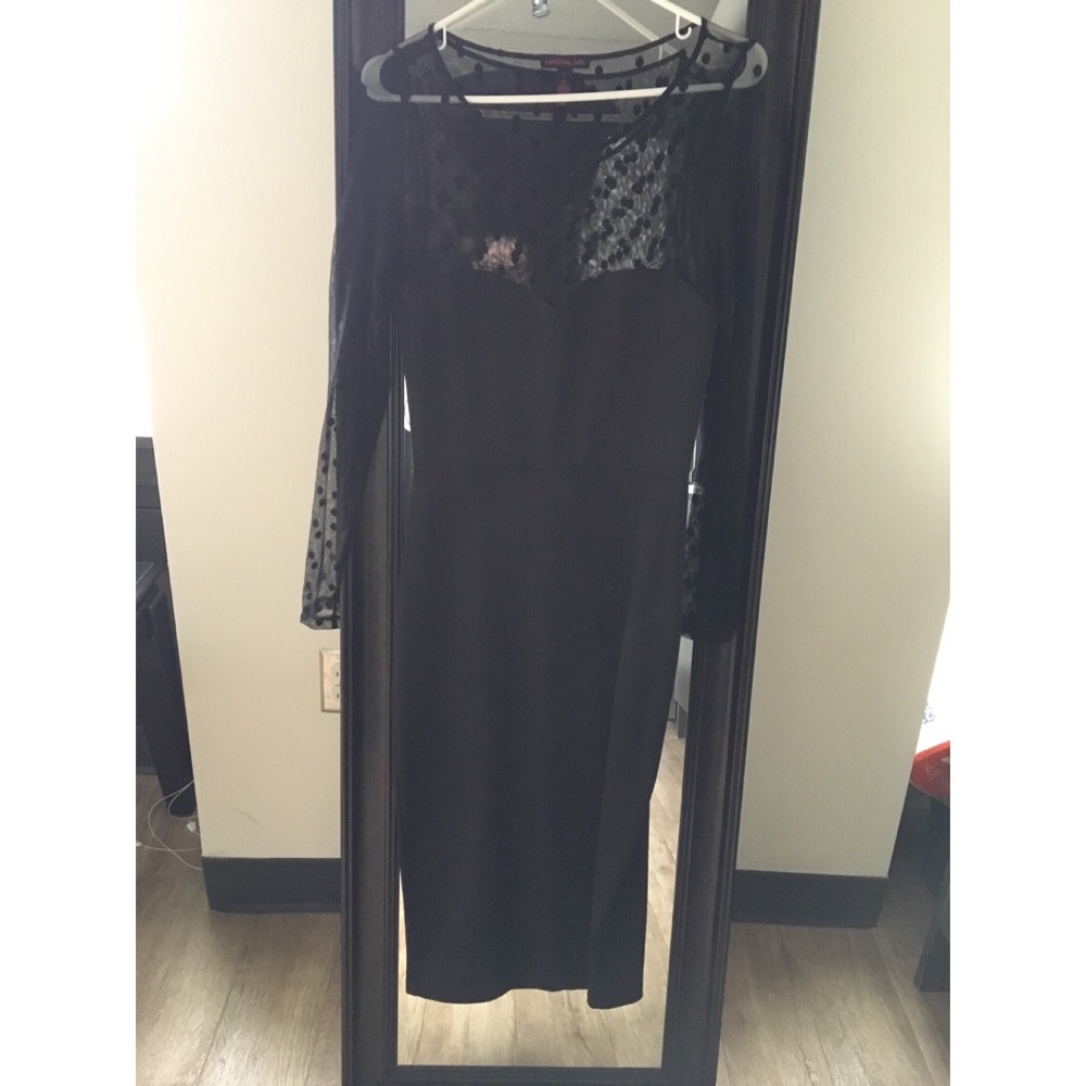 Black Long Sleeve Polka Dot Dress